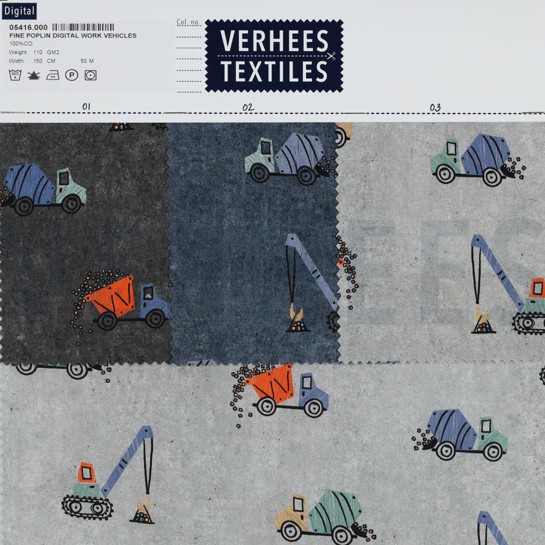 POPELINE DE COTON DIGITAL VÉHICULES DE TRAVAIL BLEU #7