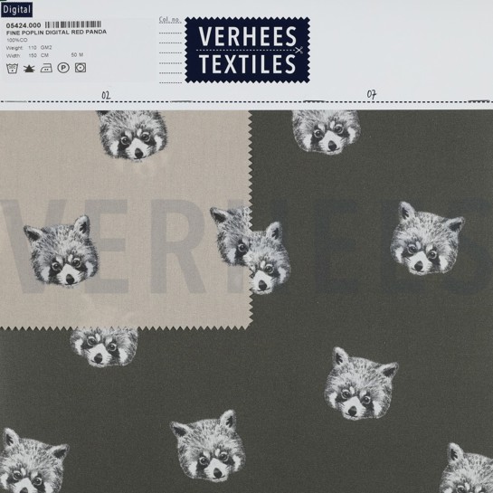 BAUMWOLLE POPELINE DIGITAL ROTE PANDAS SEETANGGRÜN #7