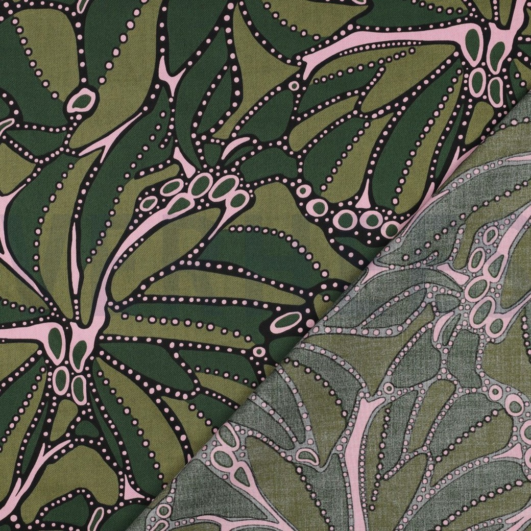 COTTON SATIN ABSTRACT DARK GREEN #4