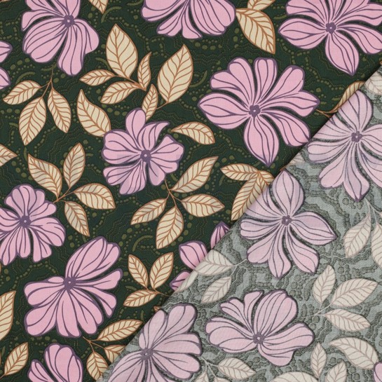 KATOEN SATIJN BLOEMEN DONKERGROEN #7