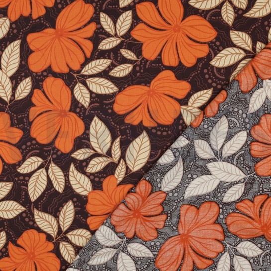 KATOEN SATIJN BLOEMEN DONKERBRUIN #7