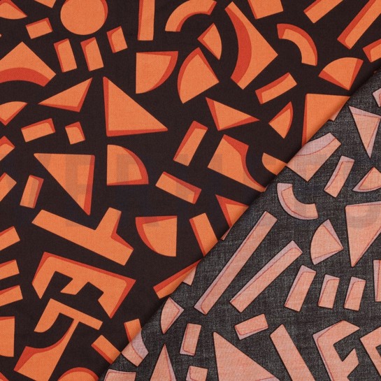 KATOEN SATIJN GEOMETRISCH DONKERBRUIN #7