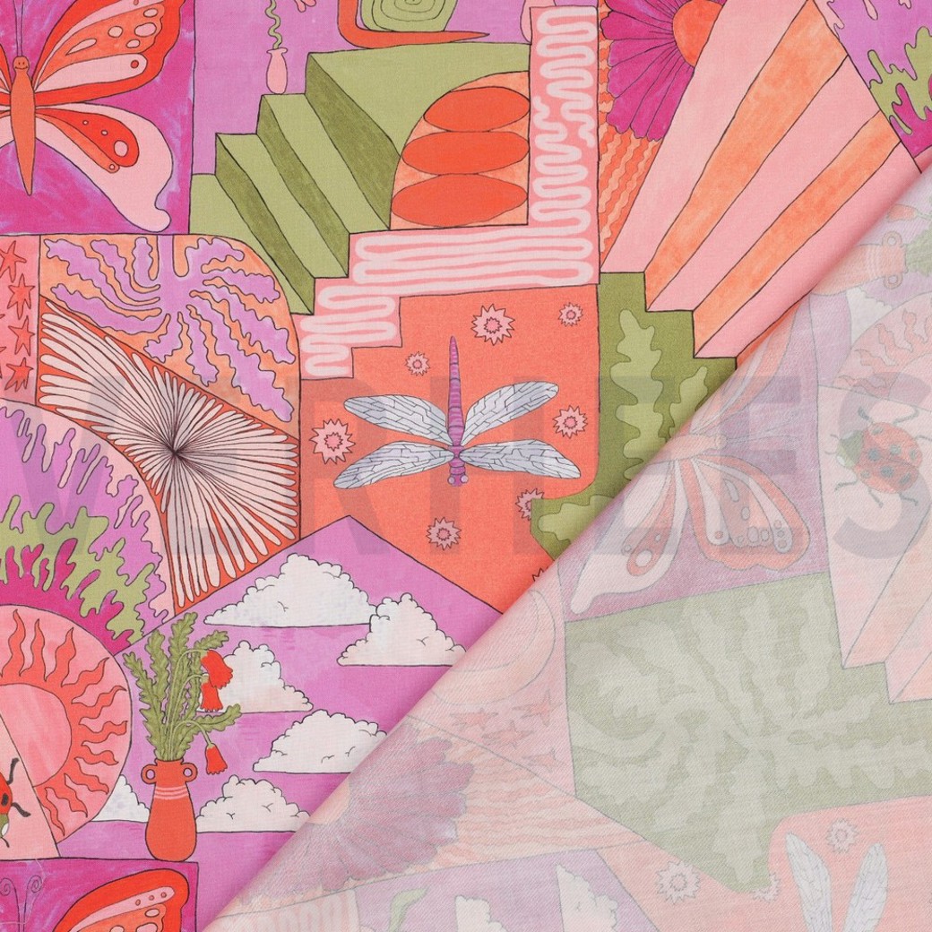 FINE POPLIN DIGITAL LITTLE CREATURES NERIDA HANSEN BRIGHT PINK #4