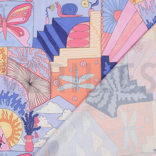 BAUMWOLLE POPELINE DIGITAL KLEINE WESEN NERIDA HANSEN HIMMELBLAU #7