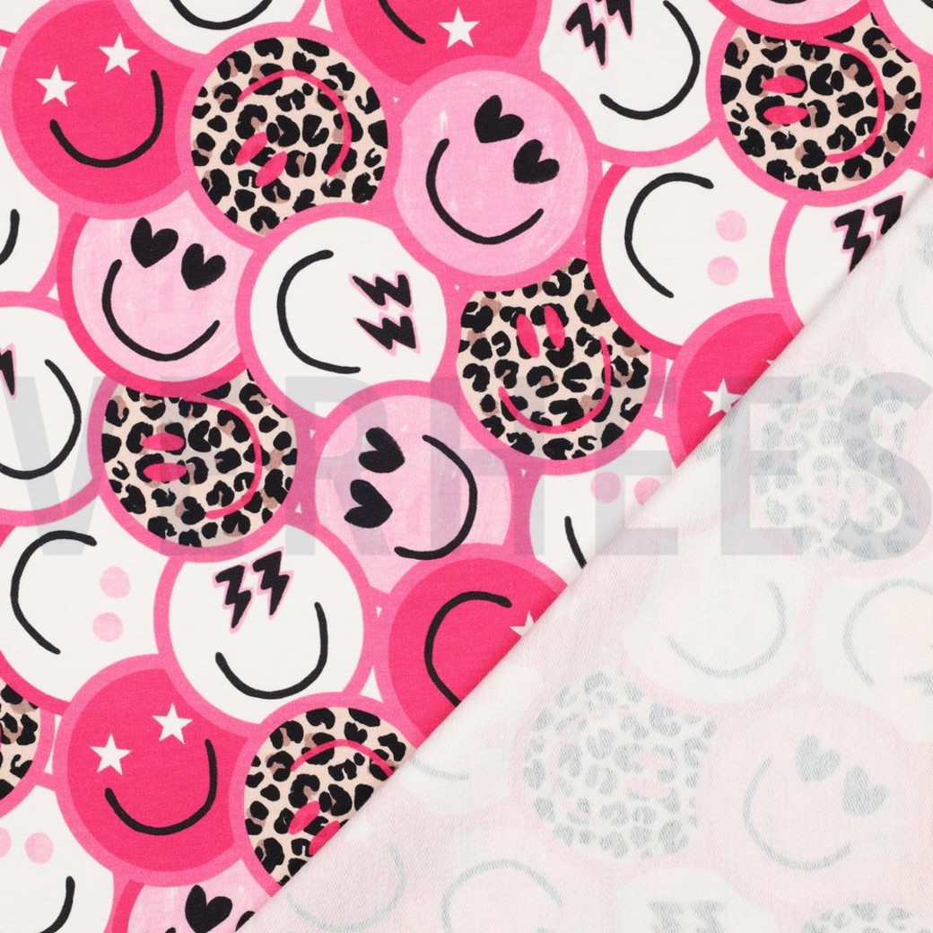 FRENCH TERRY DIGITAL HAPPY FACES PINK #4