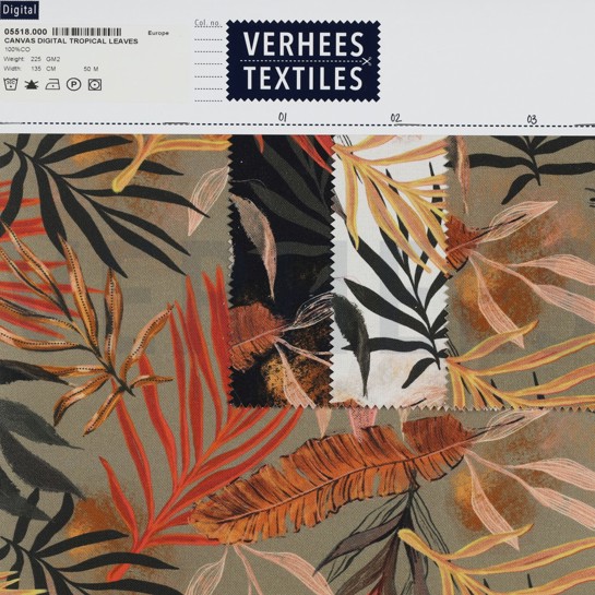 CANVAS DIGITAAL TROPISCHE BLADEREN ECRU #7
