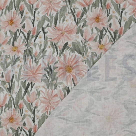 DOUBLE GAUZE DIGITAAL BLOEMEN WIT #7