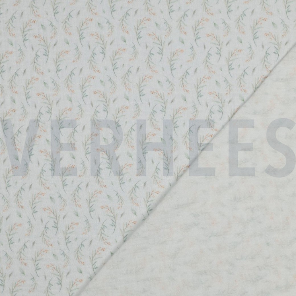DOUBLE GAUZE DIGITAL LEAVES WHITE #4