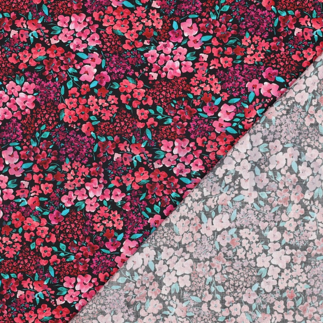 FINE POPLIN DIGITAL FLOWERS BLACK #4