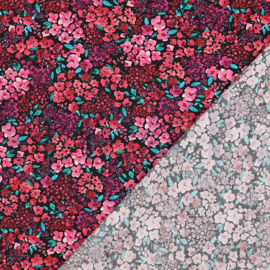 FINE POPLIN DIGITAL FLOWERS BLACK #7