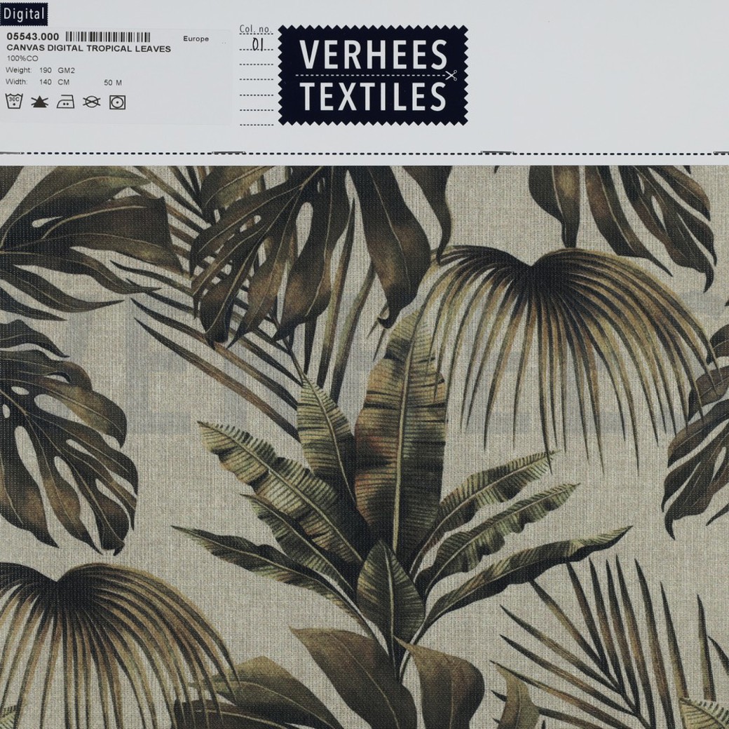 CANVAS DIGITAL TROPICAL LEAVES LINEN #4