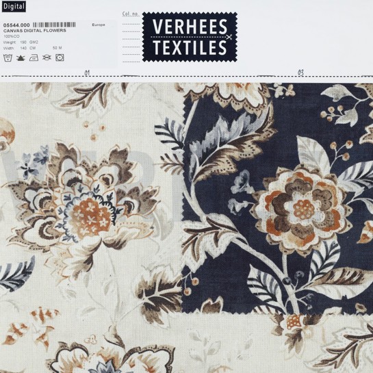 CANVAS DIGITAL FLOWERS NAVY #7