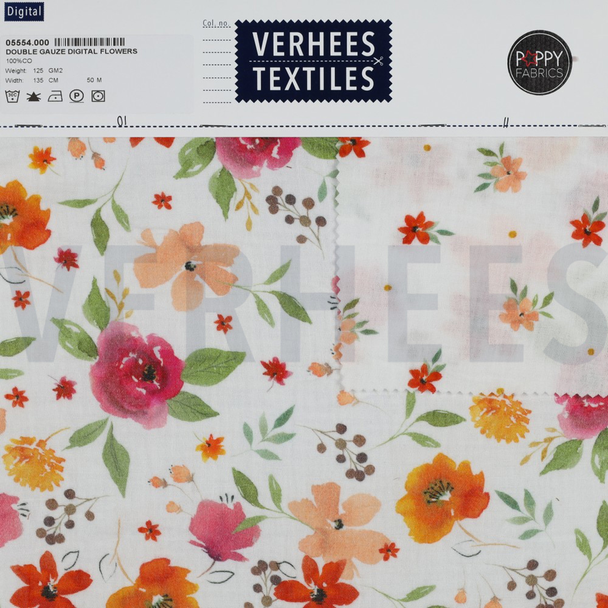 DOUBLE GAUZE DIGITAL FLOWERS WHITE / PINK (high resolution) #4