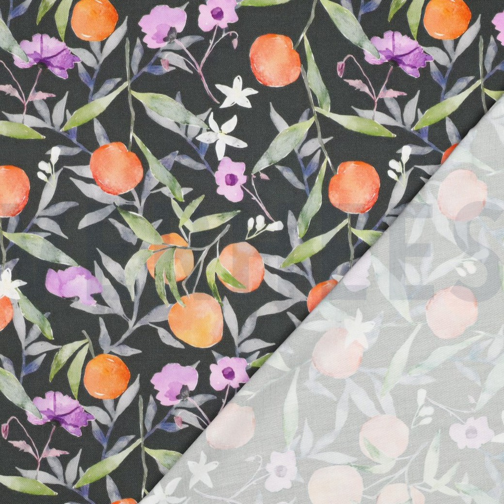 VISCOSE SATIN DIGITAL LEAVES DARK GREEN #4