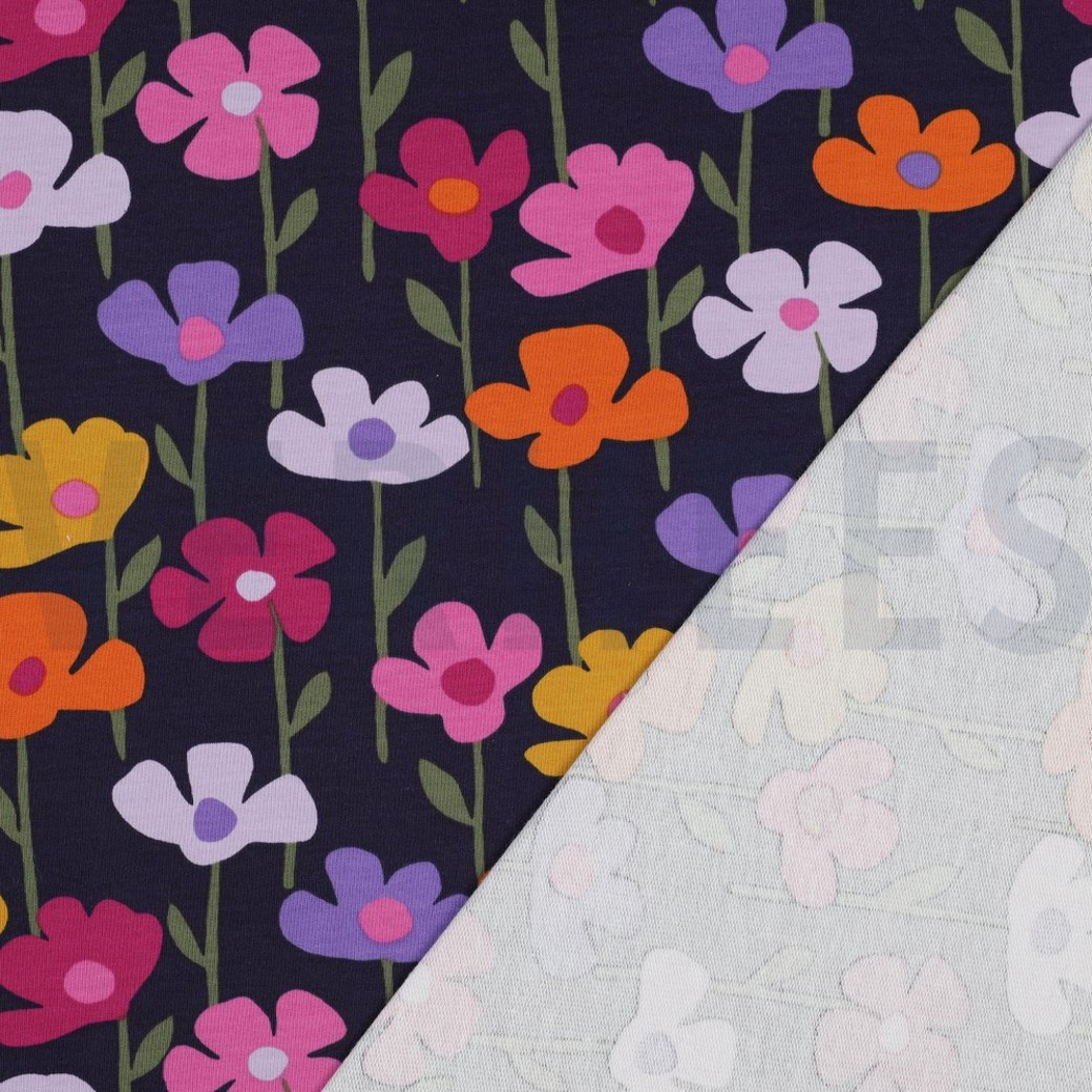 FRENCH TERRY FLOWERS NAVY #4