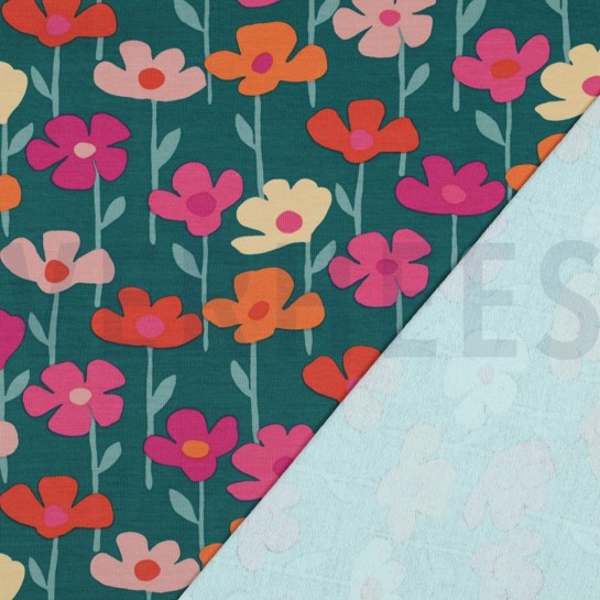 FRENCH TERRY FLOWERS DARK GREEN #7