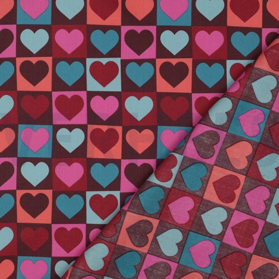 FINE POPLIN HEARTS BORDEAUX #7
