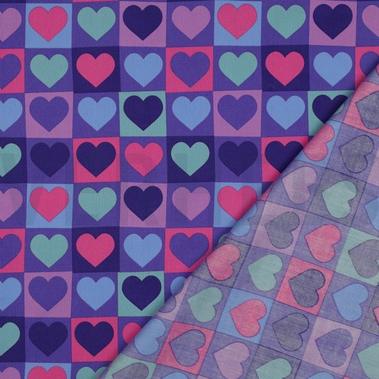 FINE POPLIN HEARTS PURPLE #7