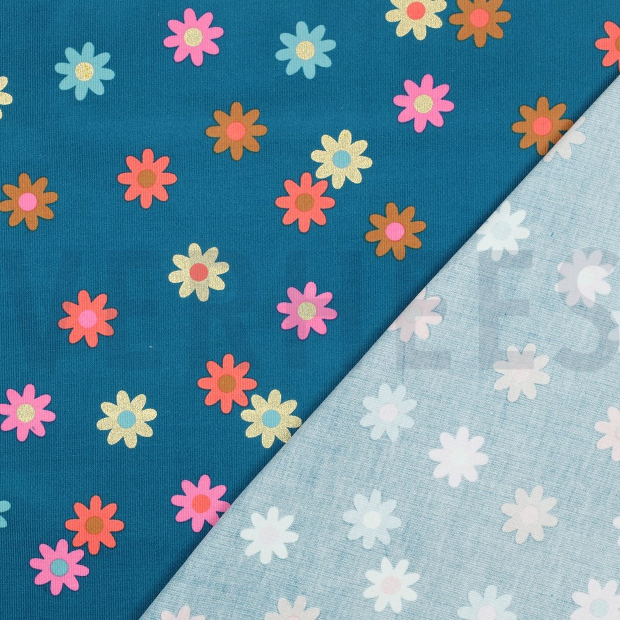 BABYCORD FOIL FLOWERS PETROL (high resolution) #4