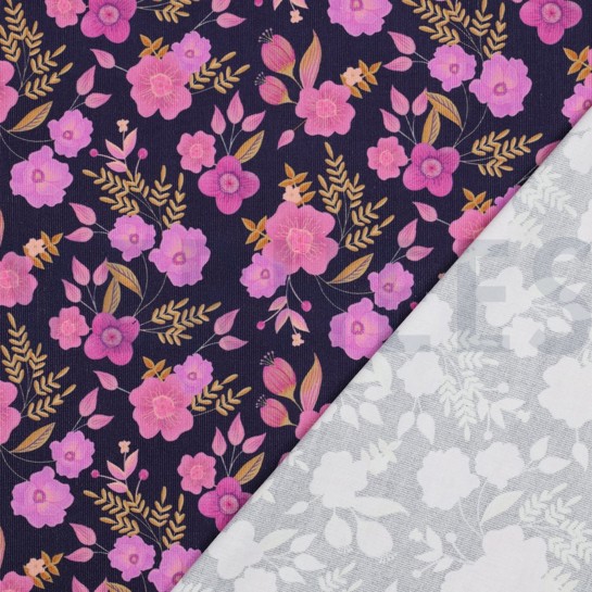 FEINCORD DIGITAL BLUMEN MARINEBLAU #7