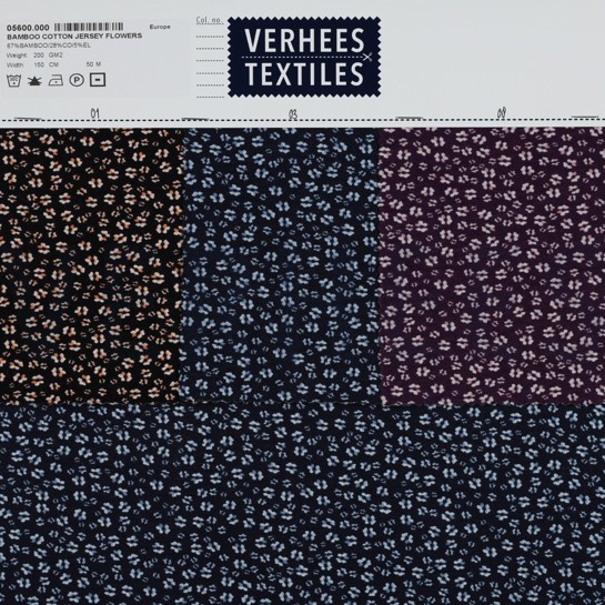 BAMBOE KATOEN JERSEY BLOEMEN MARINEBLAUW #7