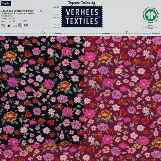 JERSEY GOTS DIGITAAL BLOEMEN KERSENROOD #7