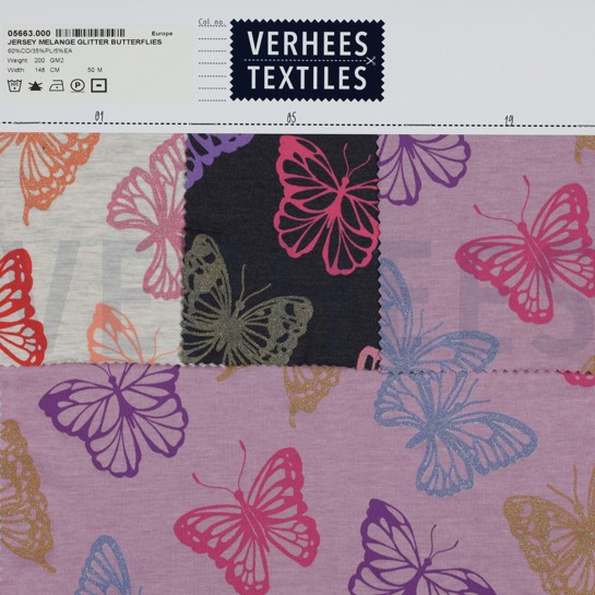 JERSEY MELANGE GLITTER VLINDERS ECRU GEMÊLEERD #7