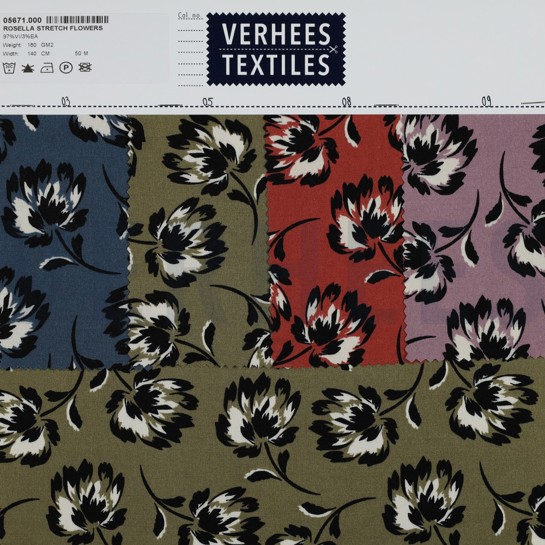 VISKOSE ROSELLA STRETCH BLUMEN BLAU #7