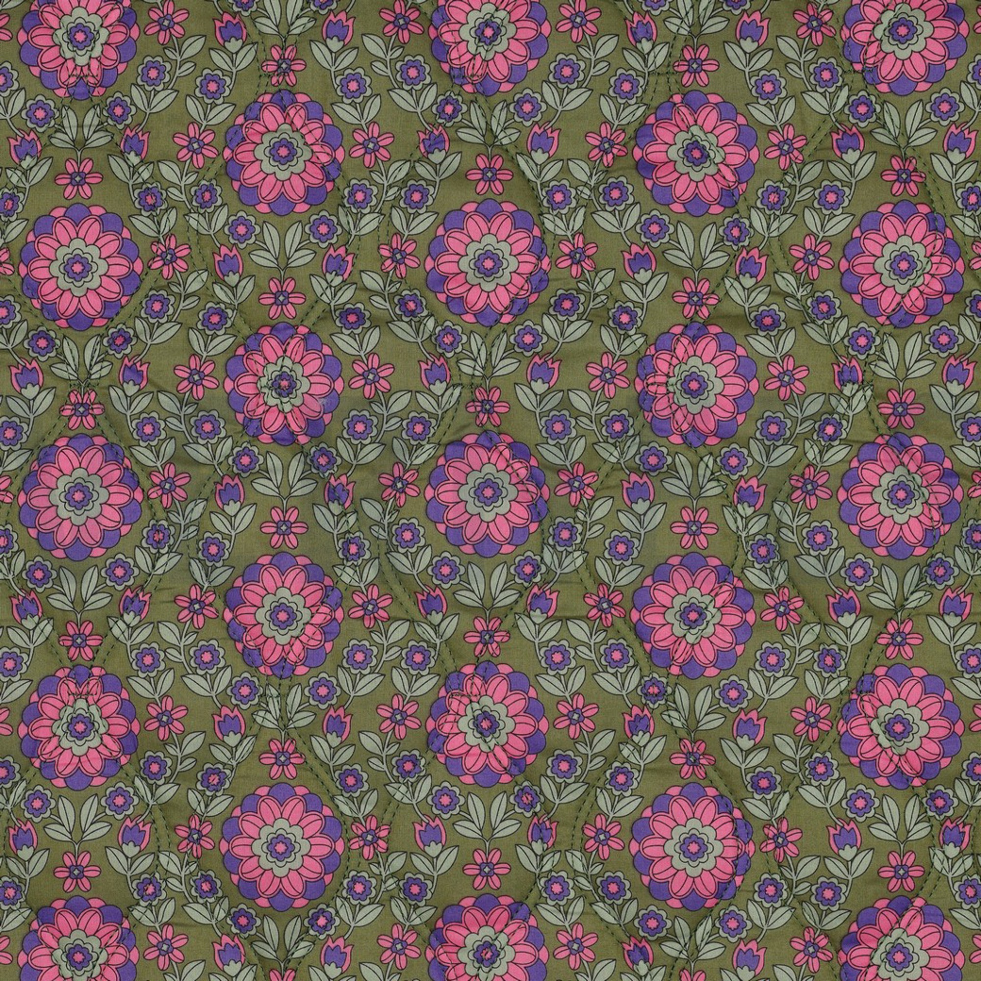 COTTON VOILE STEPPED FLOWERS PURPLE / ARMY GREEN (high resolution) #4