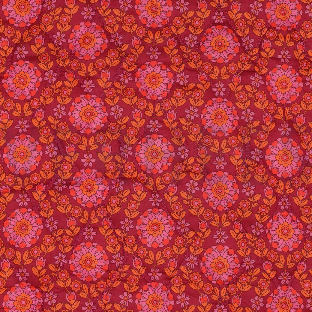 COTTON VOILE STEPPED FLOWERS PINK / BORDEAUX #4