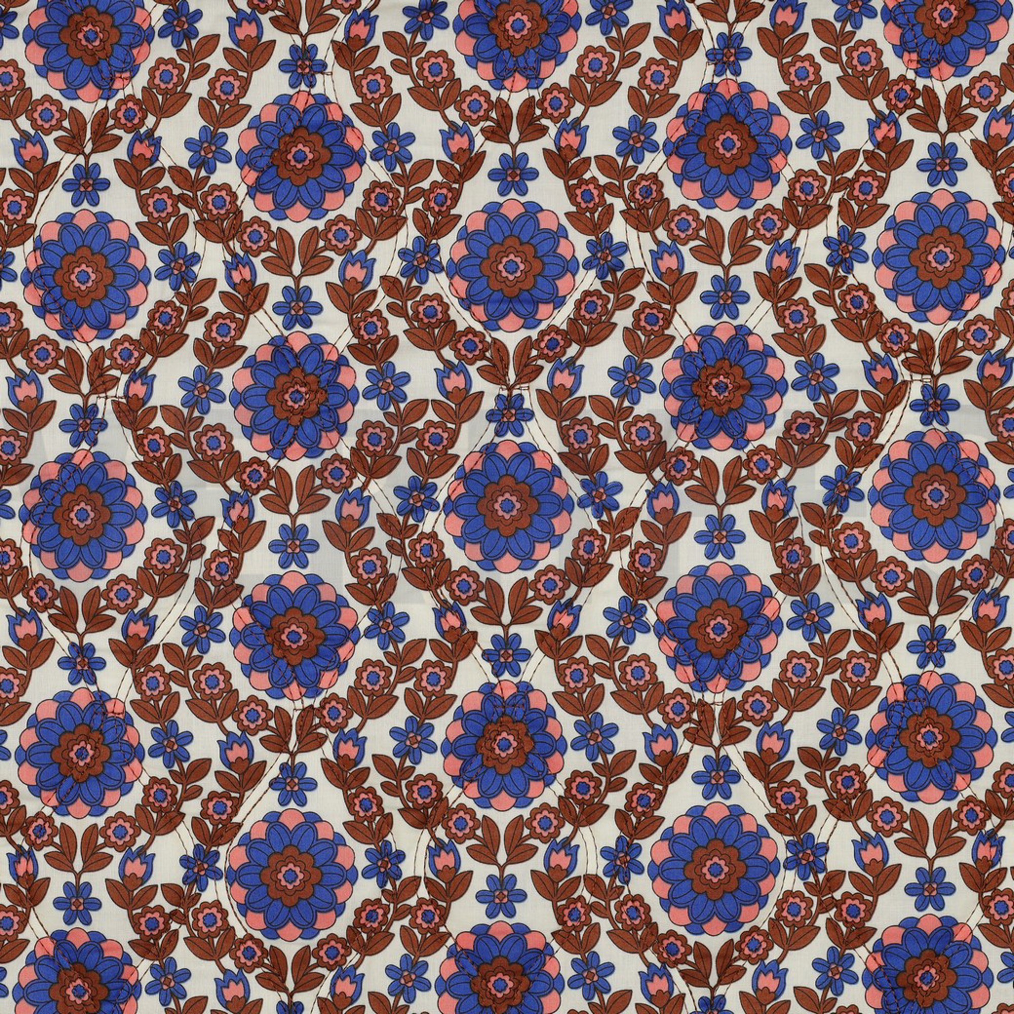 COTTON VOILE STEPPED FLOWERS CARAMEL / COBALT (high resolution) #4
