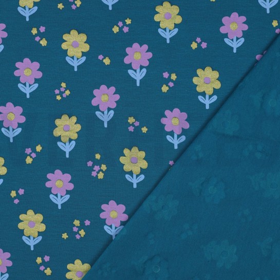 JERSEY GLITTER FLOWERS PETROL #7