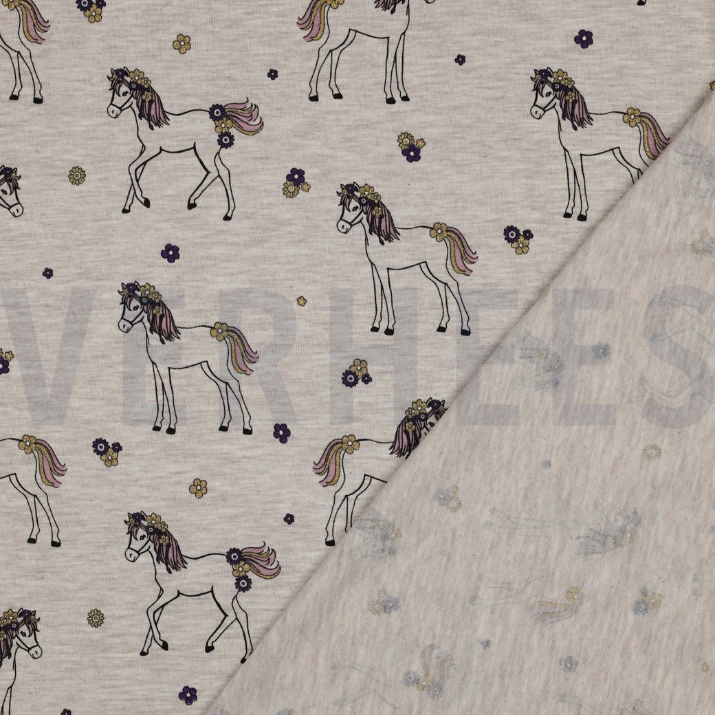 JERSEY MELANGE GLITTER HORSES LIGHT SAND #4