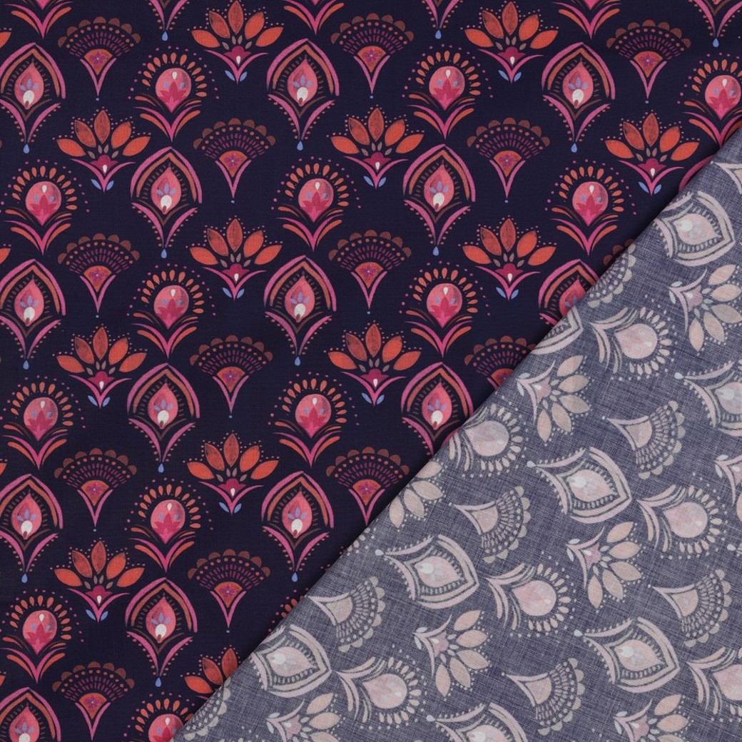 FINE POPLIN DIGITAL FLOWERS NAVY #4