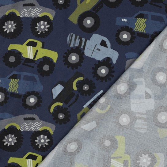 FINE POPLIN DIGITAL MONSTERTRUCKS NAVY #7