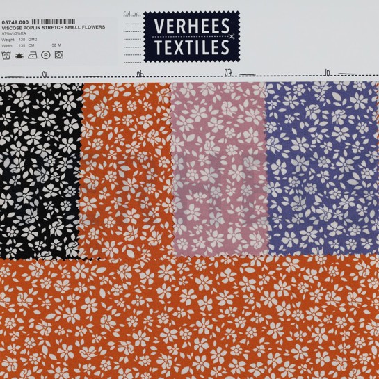 VISCOSE POPLIN STRETCH SMALL FLOWERS ORANGE #7
