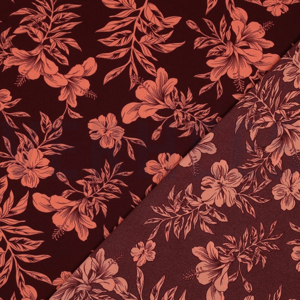 MAGNOLIA STRETCH TROPICAL FLOWERS BORDEAUX #4