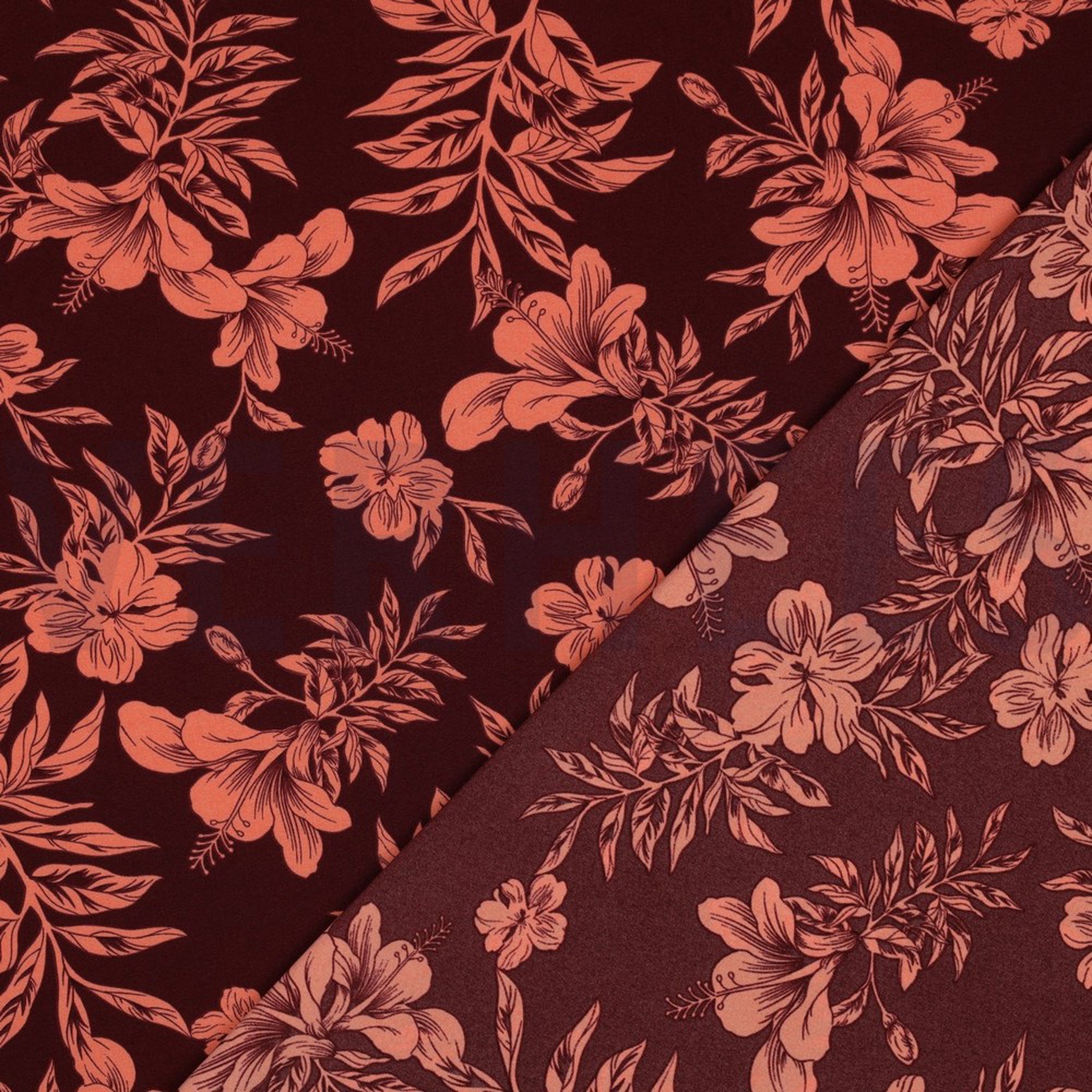 MAGNOLIA STRETCH TROPICAL FLOWERS BORDEAUX (high resolution) #4