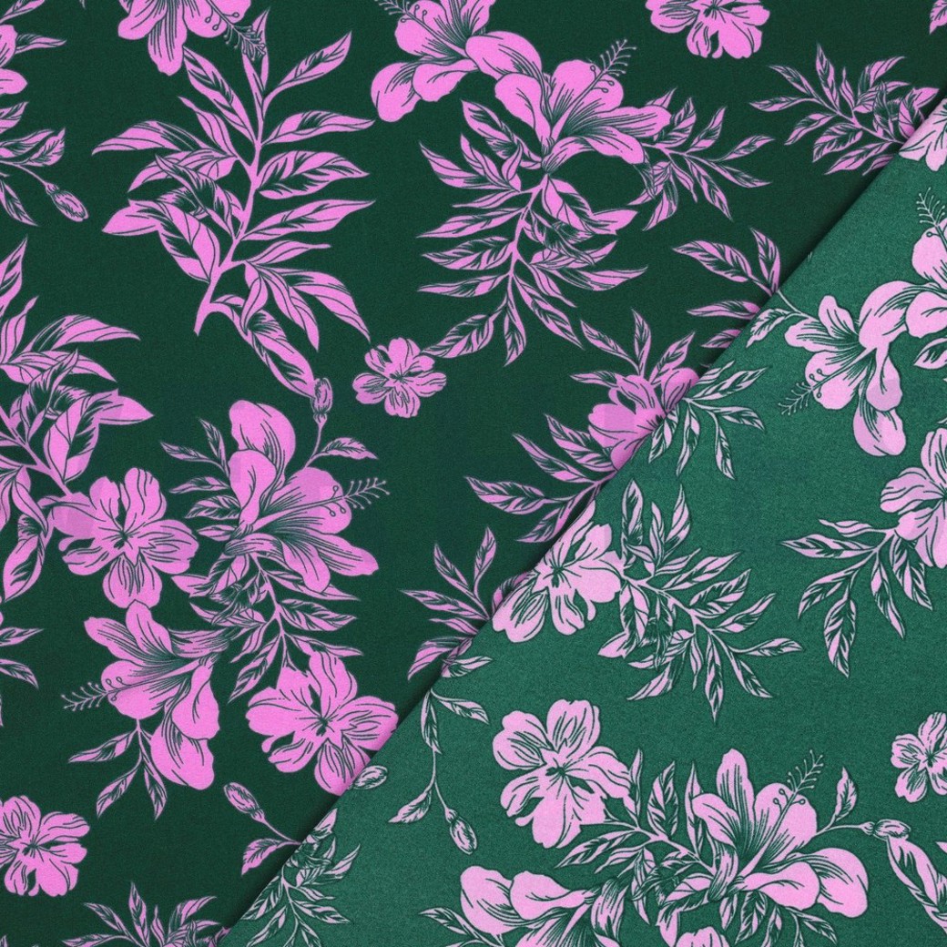 MAGNOLIA STRETCH TROPICAL FLOWERS DARK GREEN #4