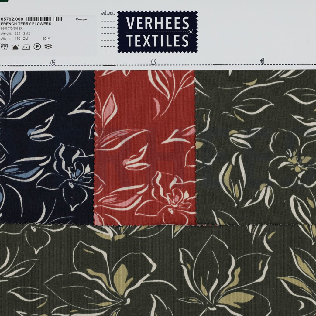 FRENCH TERRY FLOWERS KETCHUP RED #4