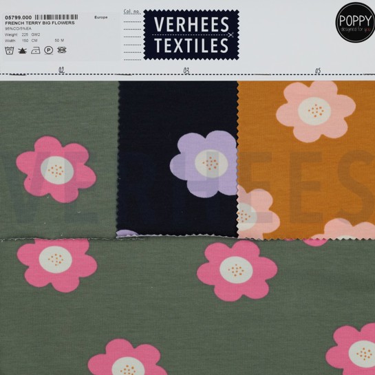 FRENCH TERRY GROTE BLOEMEN JADE #7