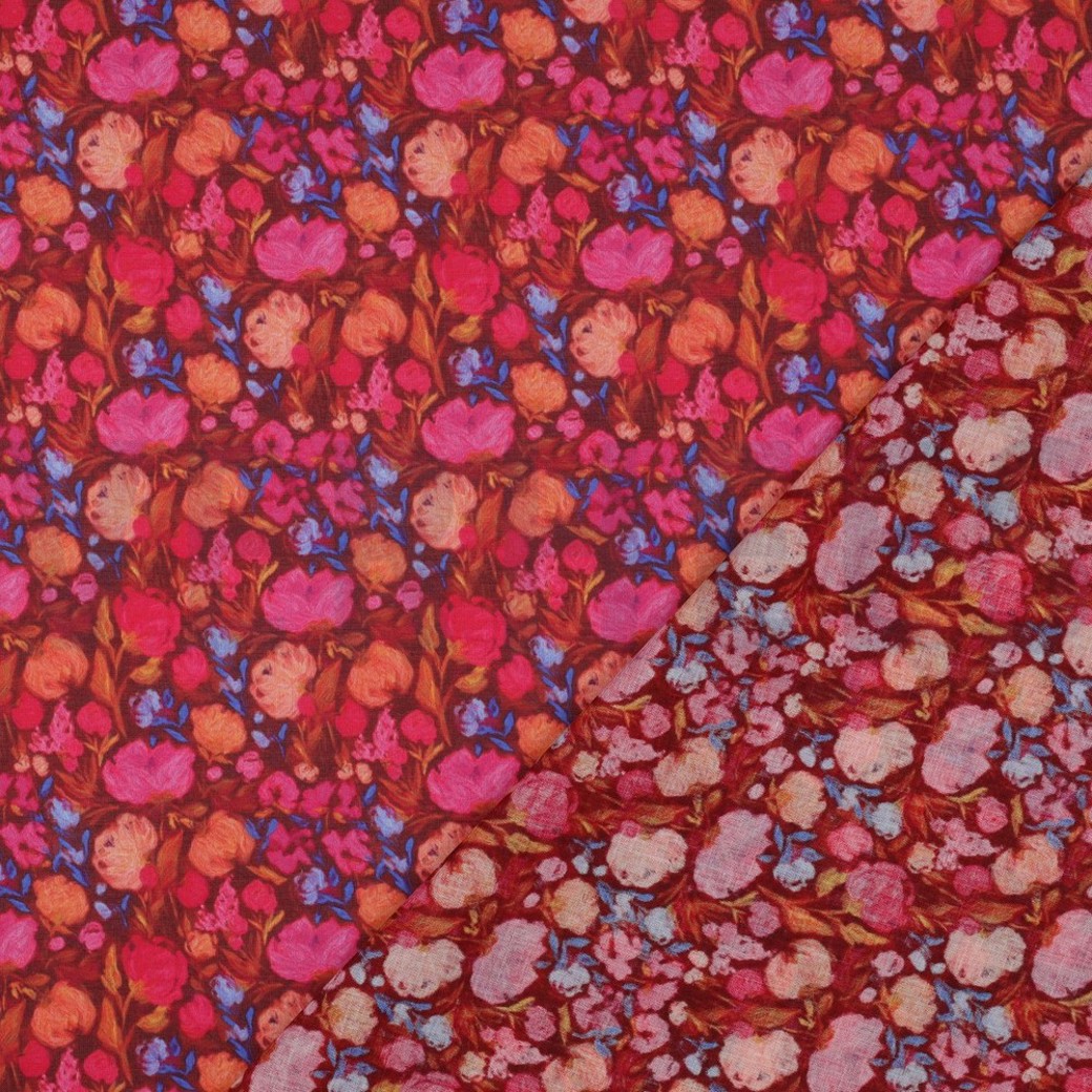 COTTON VOILE DIGITAL FLOWERS BORDEAUX #4