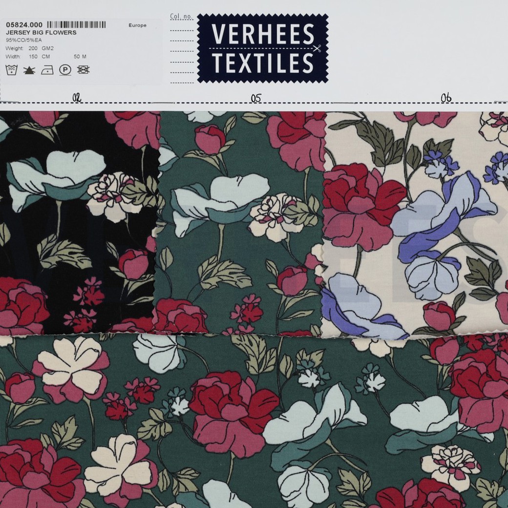 JERSEY BIG FLOWERS ECRU #4