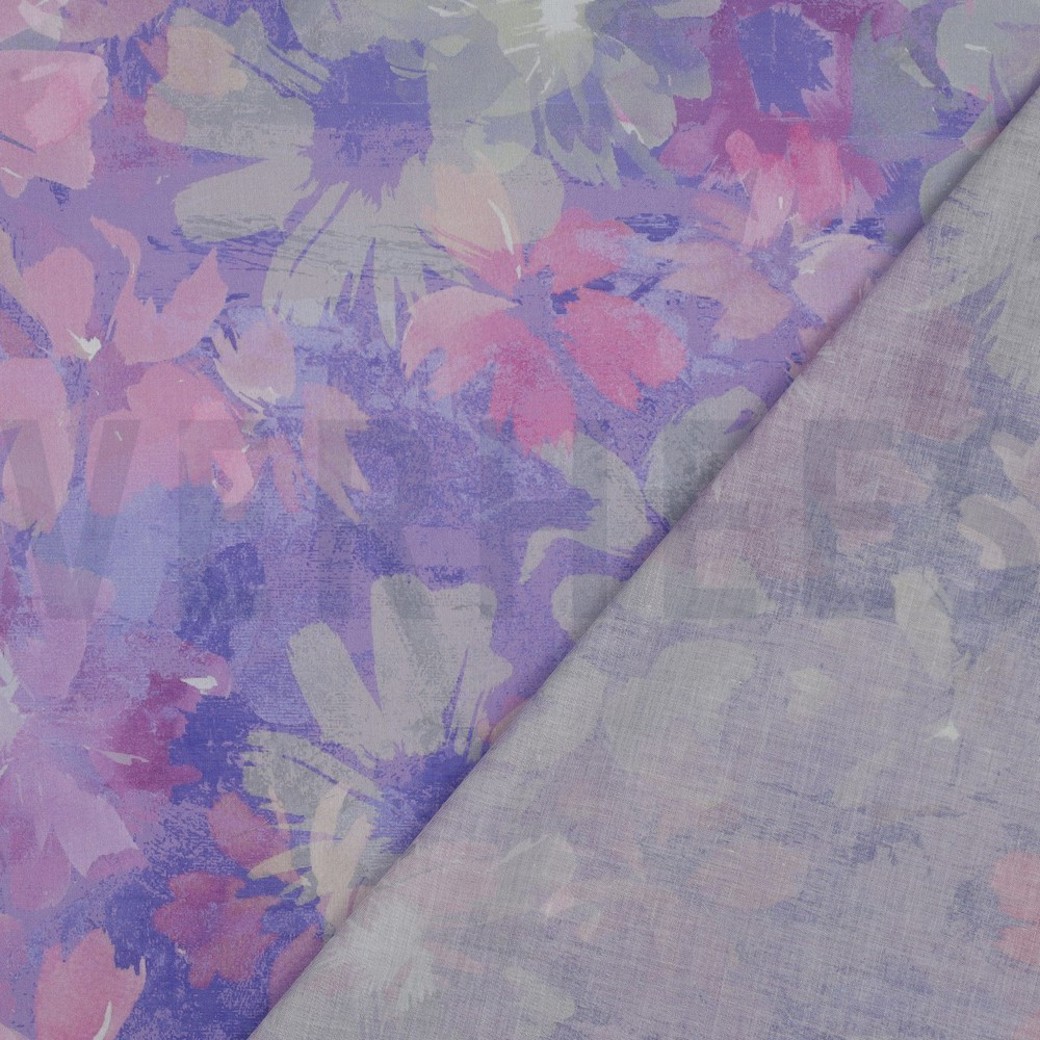 COTTON VOILE DIGITAL FLOWERS LAVENDER #4