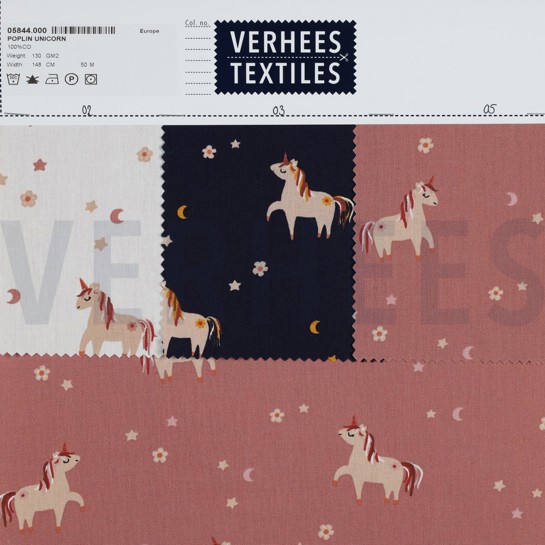 BAUMWOLLE POPELINE EINHÖRNER MARINEBLAU #7