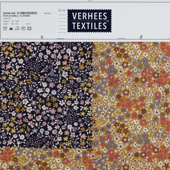 BAUMWOLLE POPELINE KLEINE BLUMEN MARINEBLAU #7