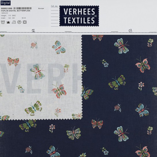 POPLIN DIGITAL BUTTERFLIES NAVY #7