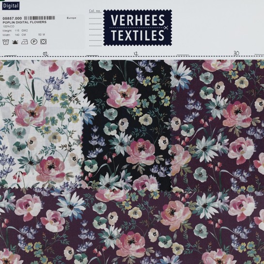 POPLIN DIGITAL FLOWERS DARK PURPLE #7