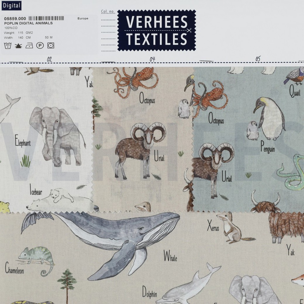 POPLIN DIGITAL ANIMALS WHITE #4