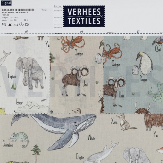 BAUMWOLLE POPELINE DIGITAL TIERE WEISS #7